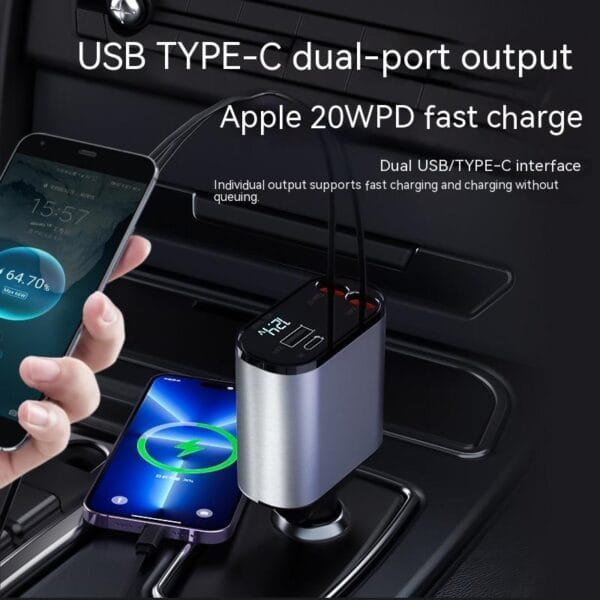 Chargeur Voiture Métal 100W USB & TYPE-C – Image 2