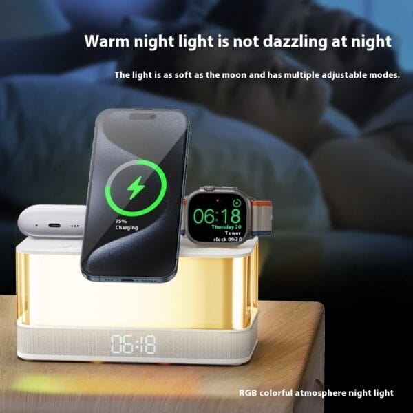 Enceinte Bluetooth de Bureau avec Horloge, Lumière d'Ambiance & Chargeur Sans Fil Magnétique – Image 4